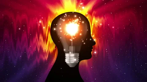 Silhouette of People with brainwave particle effect and lights Video stock 159630173