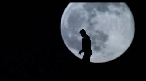 Silhouette of Person on Full Moon Stock Footage 59490987