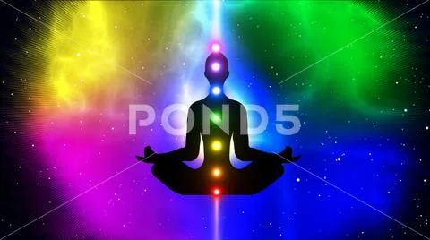 Silhouette of a person meditating on the seven chakras: Royalty Free ...