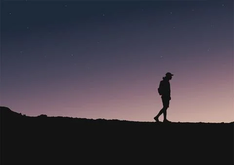 Silhouette of a person on a mountain vector Illustrazione stock