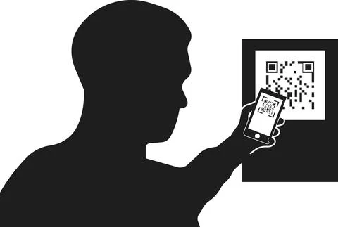 The silhouette of a person scans the QR code. Stock Illustration