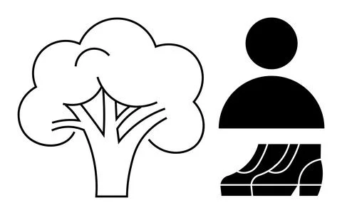 Silhouette of a person split in half, paired with a minimalist tree design. I Stockillustratie