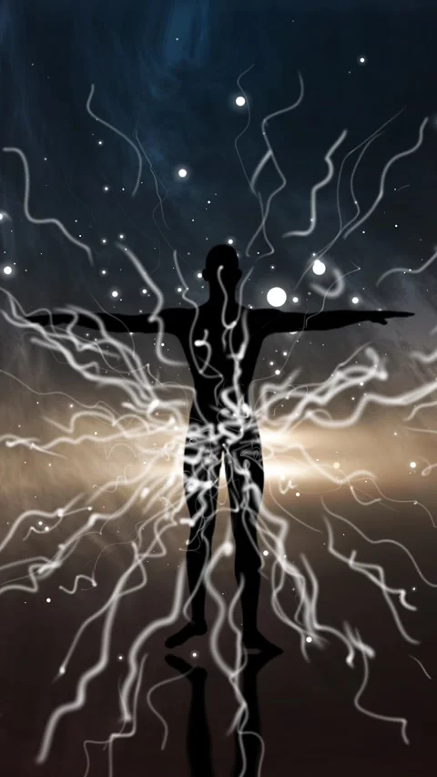 Silhouette of person spreading hands with explosion effect Video stock 296929545