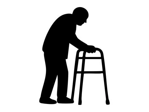 Silhouette of person using walker isolated on white background. concept of Stock Illustration