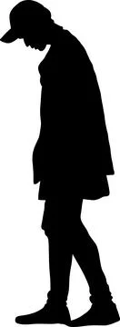 Silhouette of a person walking with head down wearing a cap and jacket Stock Illustration