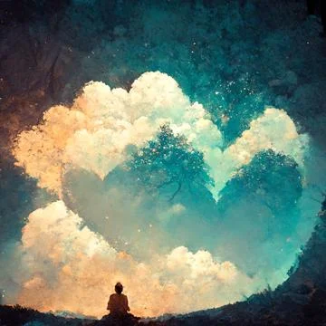 Silhouette of person watching cloudscape in postapocalyptic world Illustrazione stock