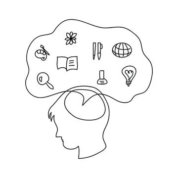 Silhouette of a person's head with creative ideas in a thought bubble Illustrazione stock