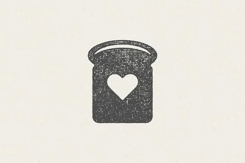 Silhouette of piece of bread with heart designed as logo of bakery hand dra.. Stock Illustration