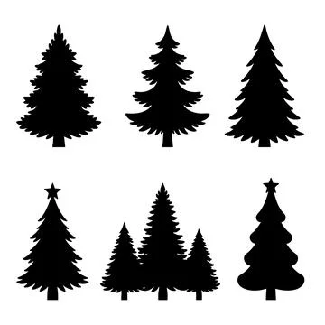 Silhouette pines trees decoration collection.Vector illustration Stock Illustration