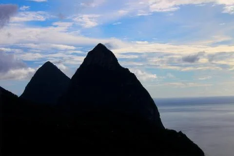 Silhouette of the Pitons Stock Photos