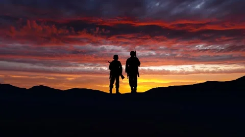 Silhouette of PLA soldiers standing guard on Army Day Stock Footage 313777600