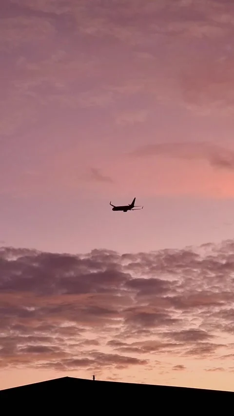 Silhouette plane in sunrise background Stock Footage 236070217