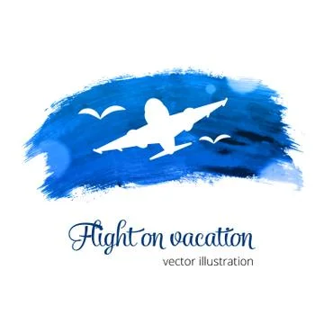 Silhouette plane on the watercolor Stock Illustration