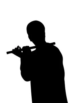 Silhouette playing a flute Stock Illustration