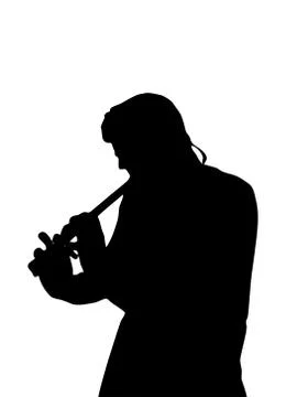 Silhouette playing a flute Stock Illustration