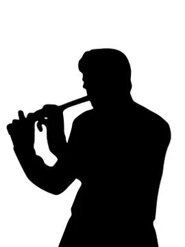 Silhouette playing a flute Stock Illustration