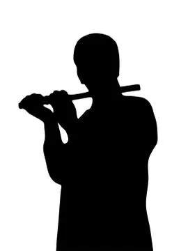Silhouette playing a flute Stock Illustration