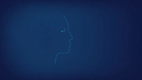 Silhouette of polygonal head and brain. Polygonal animation of triangles. Blue. Video stock 112095502