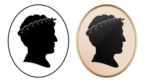 Silhouette portrait of Caesar ruler in black oval frame and cameo jewelry Stock Illustration