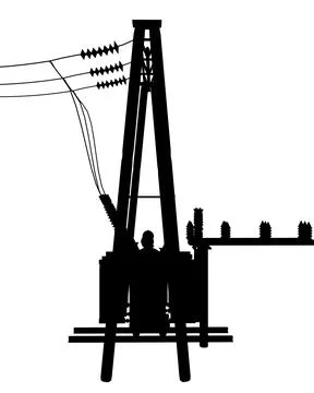Silhouette Power grid substation - vector illustration. High voltage Stock Illustration