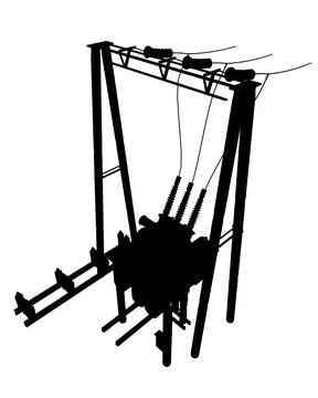 Silhouette Power grid substation - vector illustration. High voltage Illustrazione stock