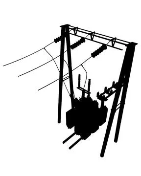 Silhouette Power grid substation - vector illustration. High voltage Illustrazione stock
