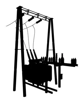 Silhouette Power grid substation - vector illustration. High voltage Illustrazione stock