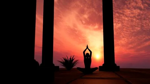 Silhouette practicing yoga Stock Illustration