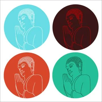Silhouette of pray Buddha in circle in different colors. Vector illustration Stock Illustration