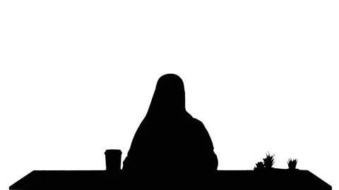 Silhouette Pretty young middle eastern woman wearing hijab using laptop. Stock Footage 151206816