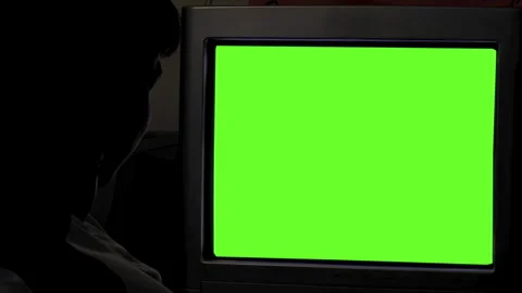 Silhouette of Primary School Child Using Green Screen Computer in Dim Classroom  Stock Footage 295326250