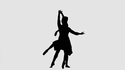 Silhouette professional ballet pair practicing moves on dark stage. Gracefulness Stock Footage 152292905