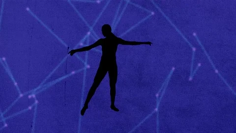 Silhouette. Professional dancer performs over an animated background. Video stock 141258601