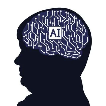 Silhouette of profile head man with artificial intelligence brain. Vector i.. 스톡 일러스트