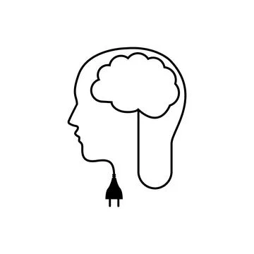 Silhouette profile human head with plug connector and cloud vector illustration Illustrazione stock