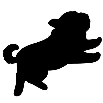 Silhouette of Pug puppy jumping and playing Stock Illustration
