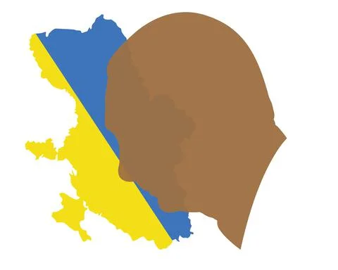 Silhouette of Putin in profile over a map of Ukrain Stock Illustration