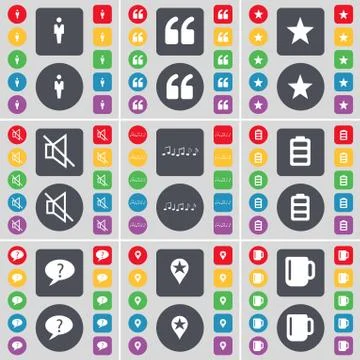 Silhouette, Quotation mark, Star, Mute, Note, Battery, Chat bubble, Checkpoint, Illustrazione stock