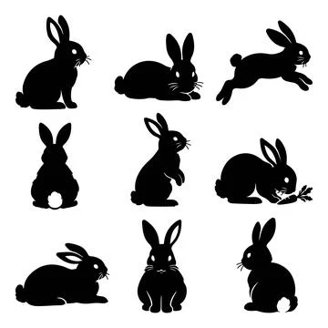Silhouette of a rabbit person in different poses Stock Illustration
