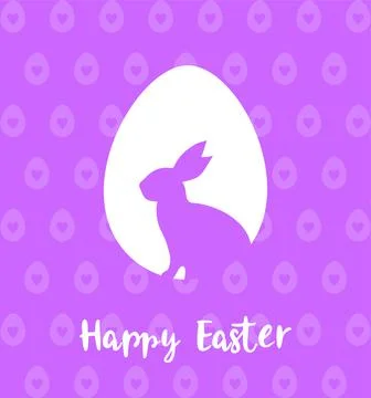 Silhouette of a rabbit in a white Easter egg on a purple patterned background Stock Illustration