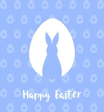 Silhouette of a rabbit in a white Easter egg on a blue patterned background Ilustración de archivo