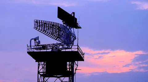 Silhouette radar communication tower plane Stock Footage