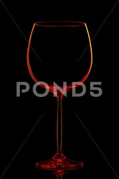 Silhouette of red wine glass with on black Stock Photos