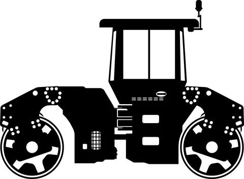 Silhouette of Road Roller Compactor Icon in Flat Style. Vector Illustration Stock Illustration