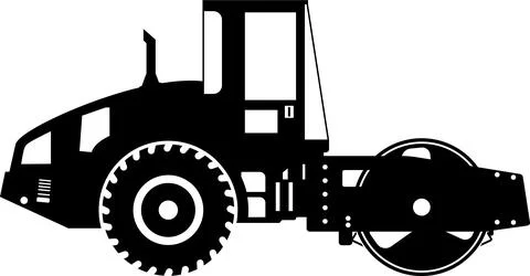 Silhouette of Road Roller Compactor Icon in Flat Style. Vector Illustration Stock Illustration