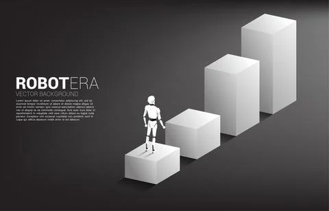 Silhouette of robot standing on bar chart step. concept of artificial intelli 스톡 일러스트