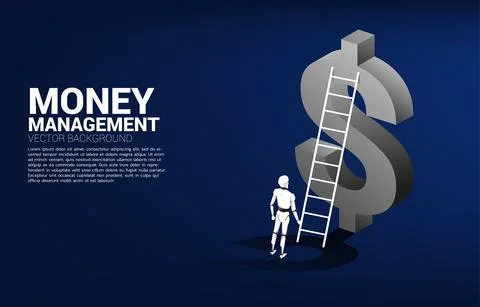 Silhouette of robot standing in front of dollar icon with ladder. Concept of  イラスト素材