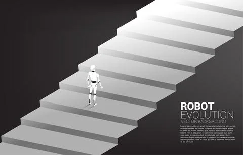 Silhouette of robot standing on stair step. concept of artificial intelligenc Stock Illustration