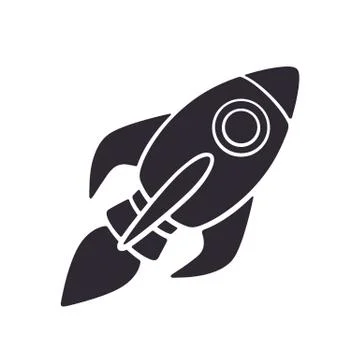 Silhouette of rocket space ship flying on white background Stock Illustration