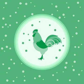 Silhouette of a rooster in a circle on a colored background with snowfall in  Stock Illustration